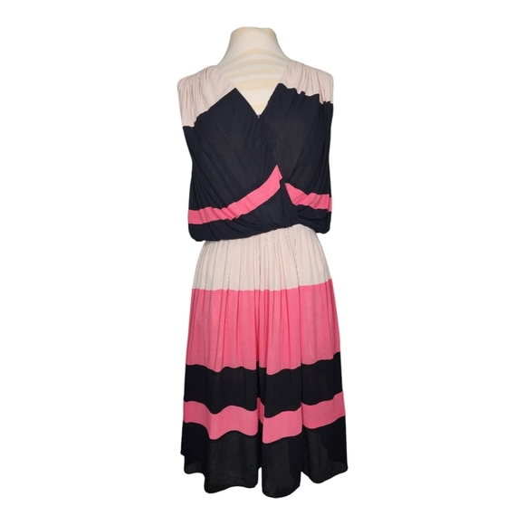 Taylor Dresses & Skirts - Taylor Stripped V- Neck Sleeveless Black / Pink Dress Sz 12